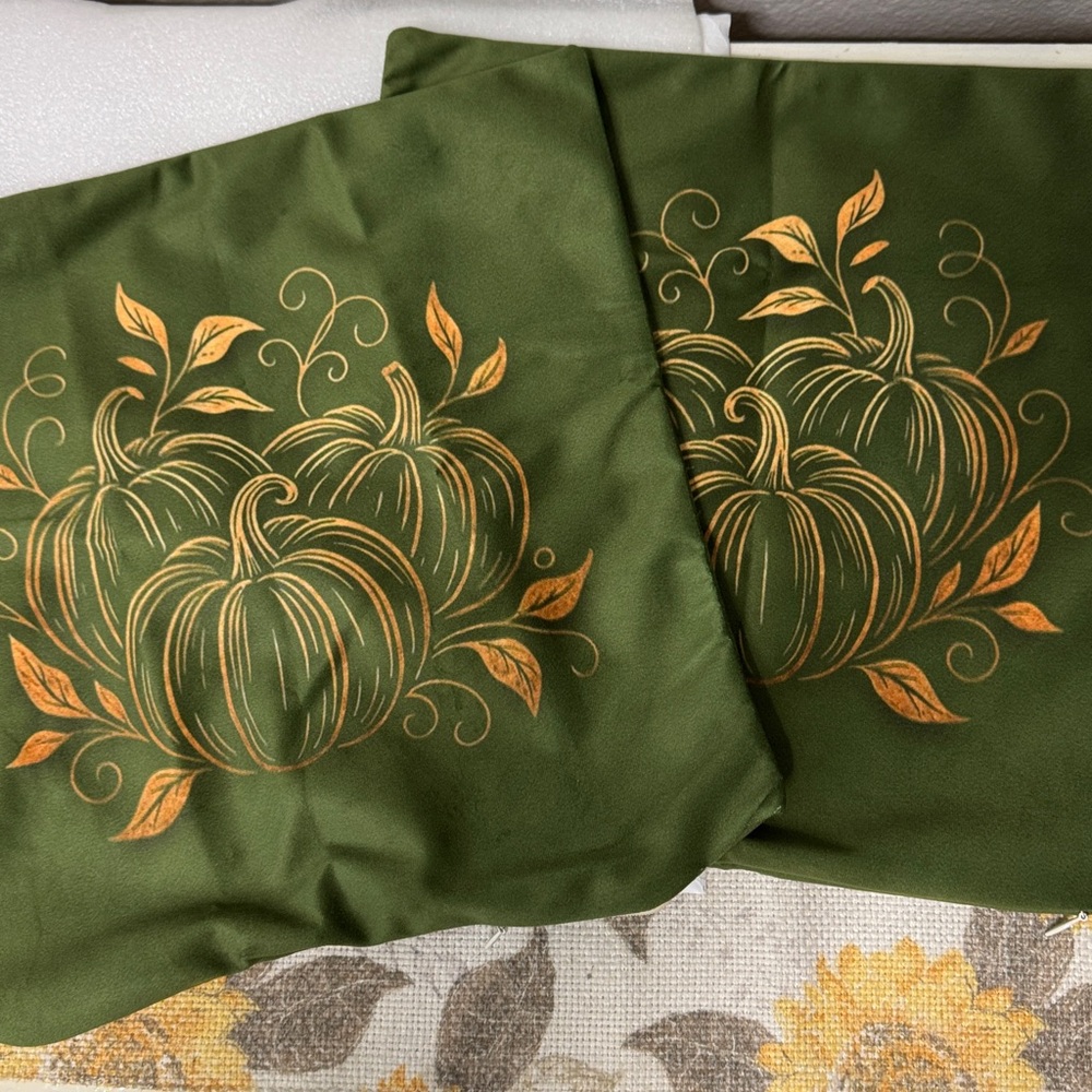 Autumn Pumpkin Floral Square Pillowcase - Green - Picture 8 of 8